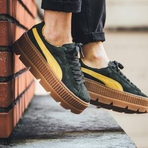 Fenty by Rihanna x Puma Green & Yellow Suede Cleated Creeper Platform Sneakers